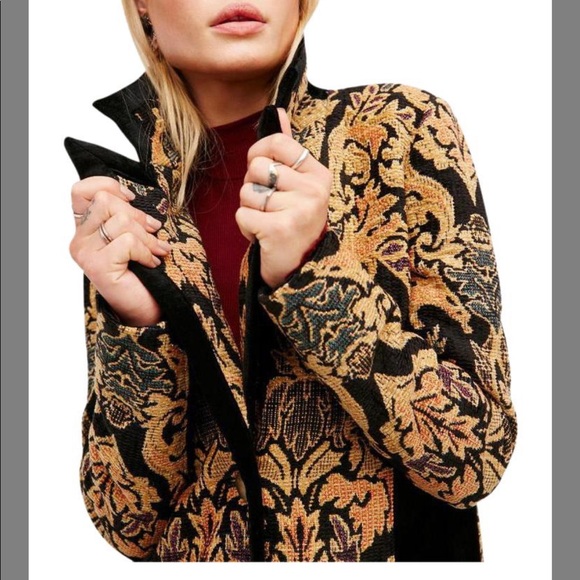 FREE PEOPLE Jacquard Blocked Tapestry Coat Jacket - Picture 6 of 8